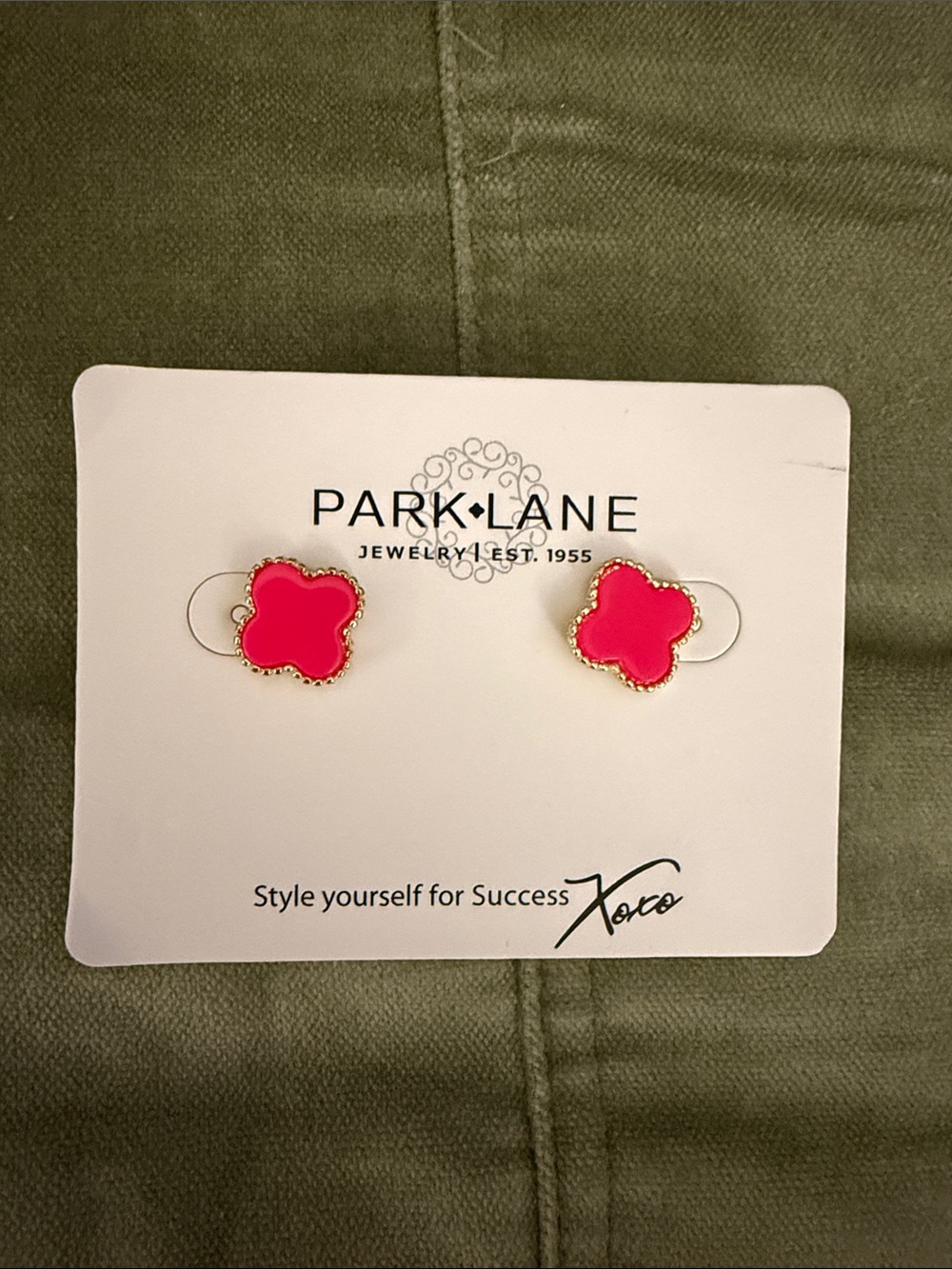 Park Lane Hot Pink Clover Stud Earrings with Gold Trim